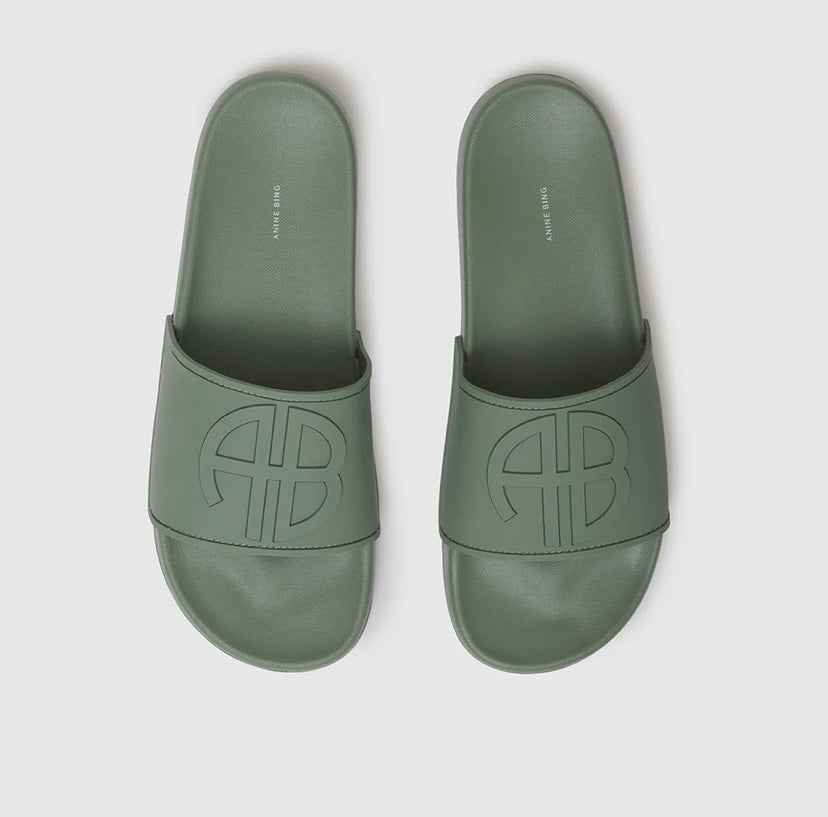 Anine Bing Isla Slides Artichoke Monogram Deluxe Lorne