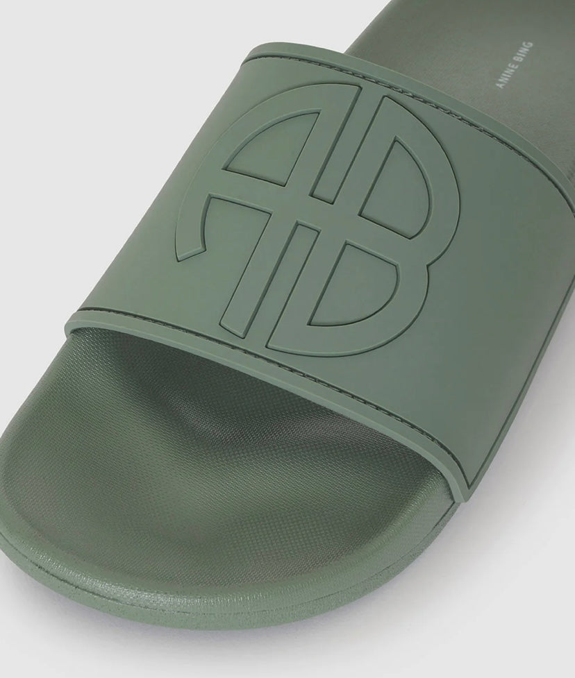 Anine Bing Isla Slides Artichoke Monogram Deluxe Lorne