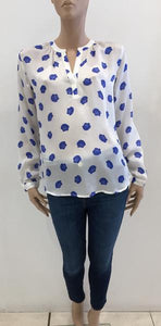 Primrose Park - Sandy Open Shirt in Pom Pom Flower  Blue on White