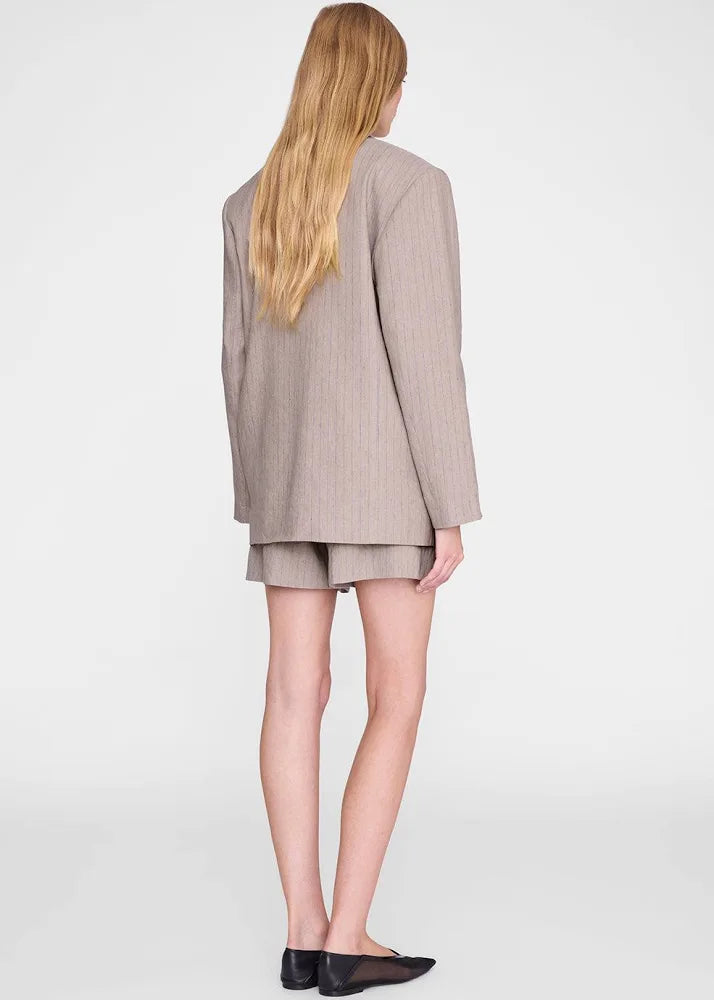 Anine Bing Quinn Blazer in Taupe and Blue Pinstripe