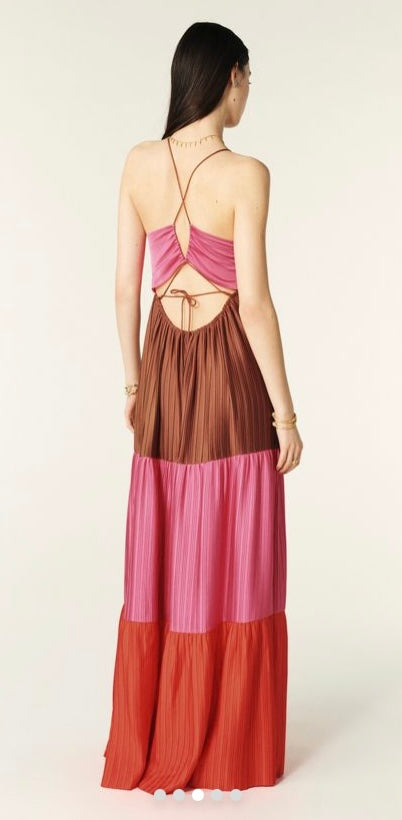 Ba&sh  Wasta Long strappy Dress Pink and Chocolate