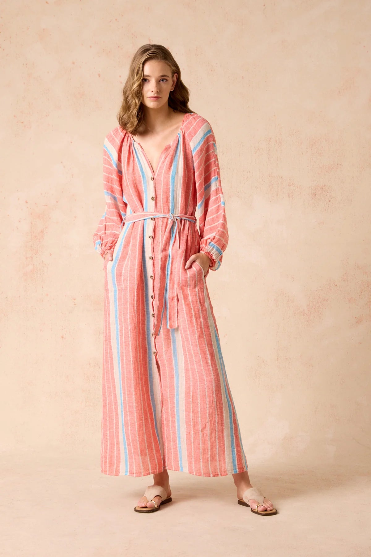 Estilo Emporio El Manto Dress - Duster coat in Poppy Red stripe