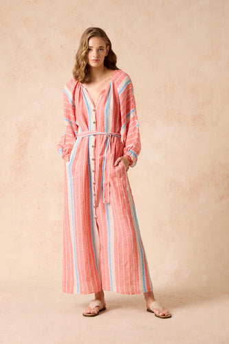 Estilo Emporio El Manto Dress - Duster coat in Poppy Red stripe