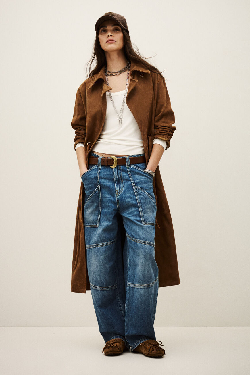 Ba&sh Matte Long Leather Coat  Camel