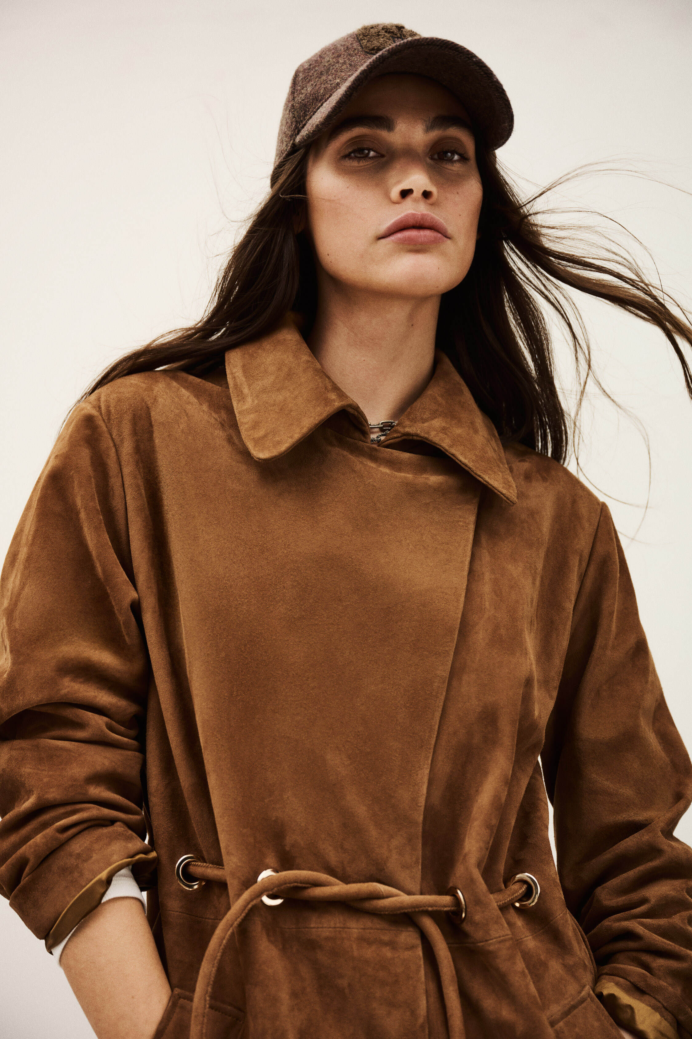 Ba&sh Matte Long Leather Coat  Camel
