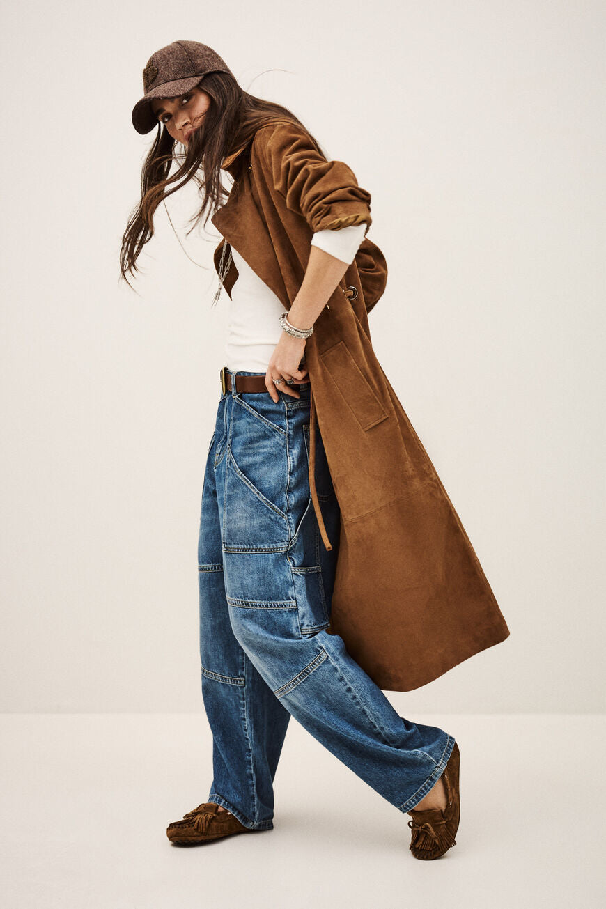 Ba&sh Matte Long Leather Coat  Camel