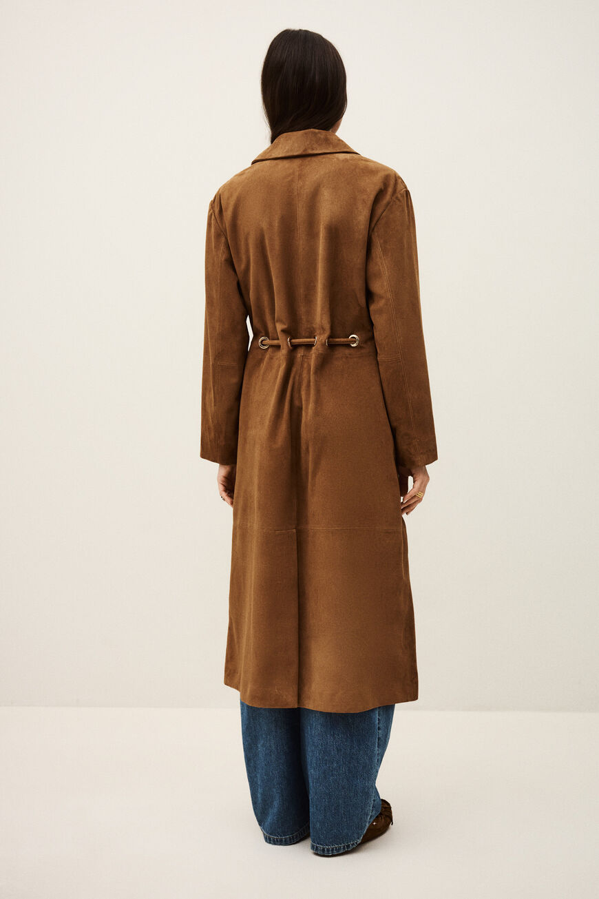 Ba&sh Matte Long Leather Coat  Camel
