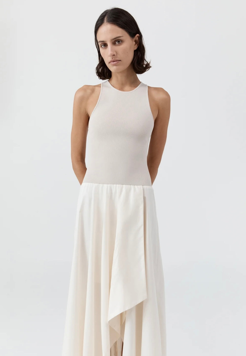 St Agni Knit Bodice Asymmetrical Dress Ecru