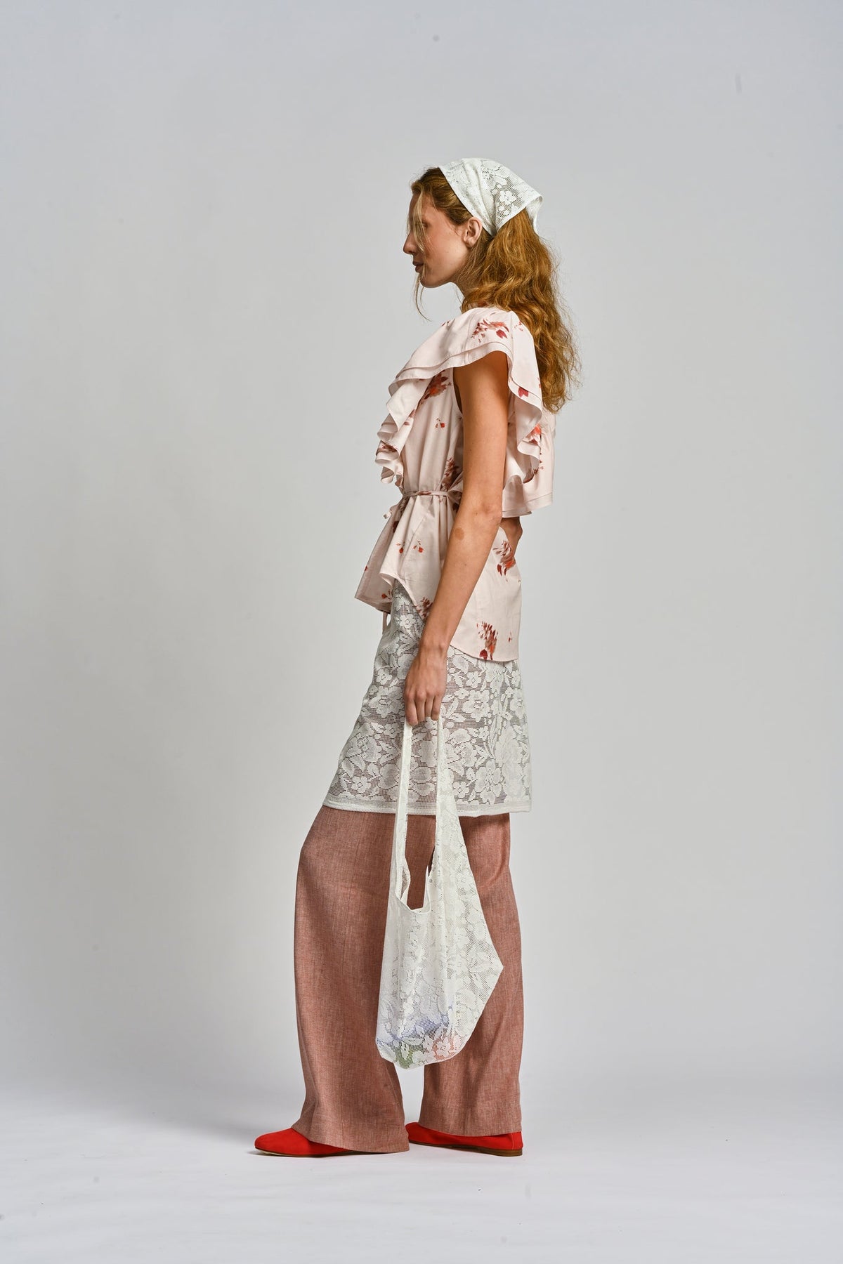 Le Stripe Le Tablecloth Frill Top Rosa
