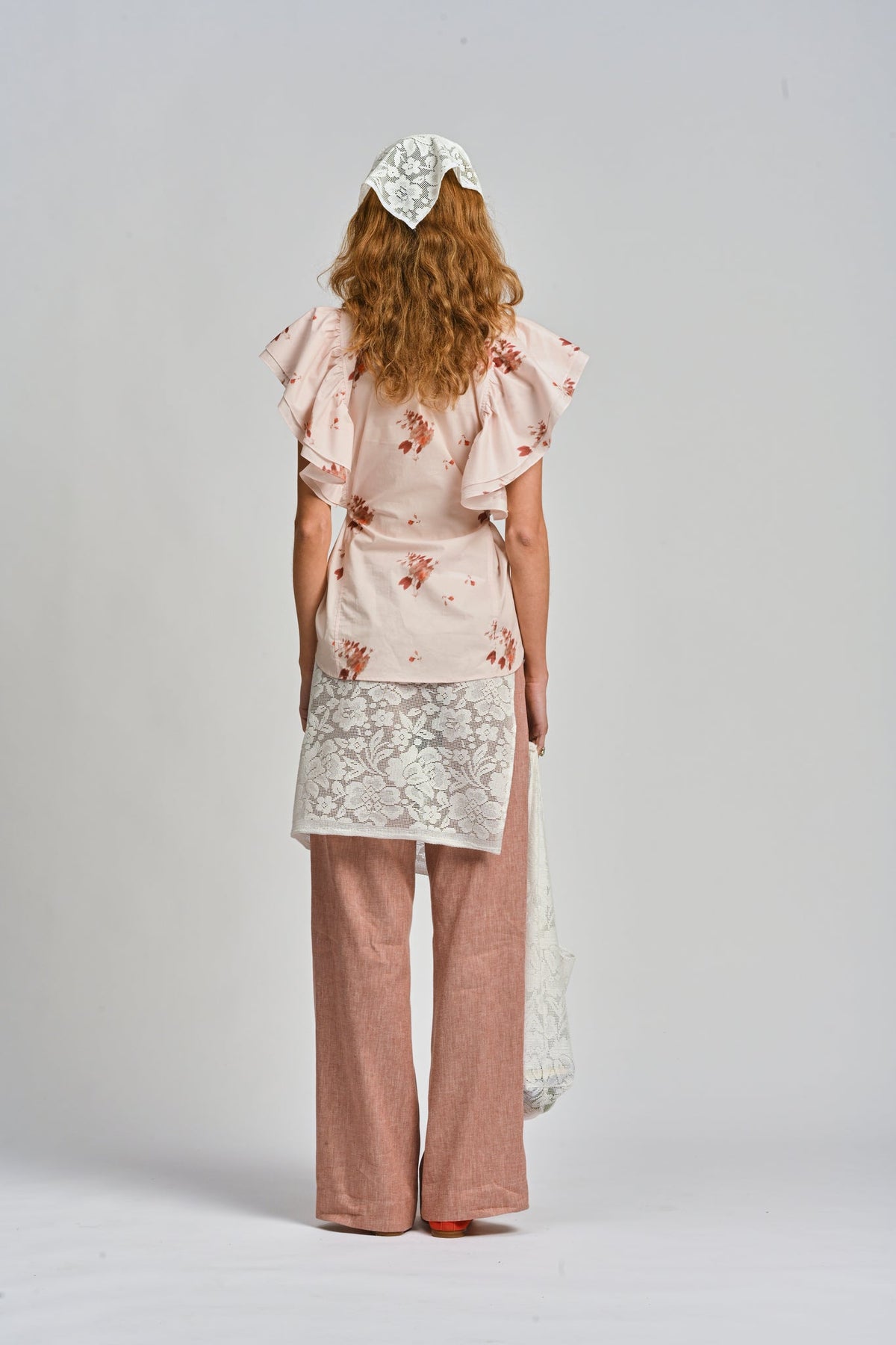 Le Stripe Le Tablecloth Frill Top Rosa