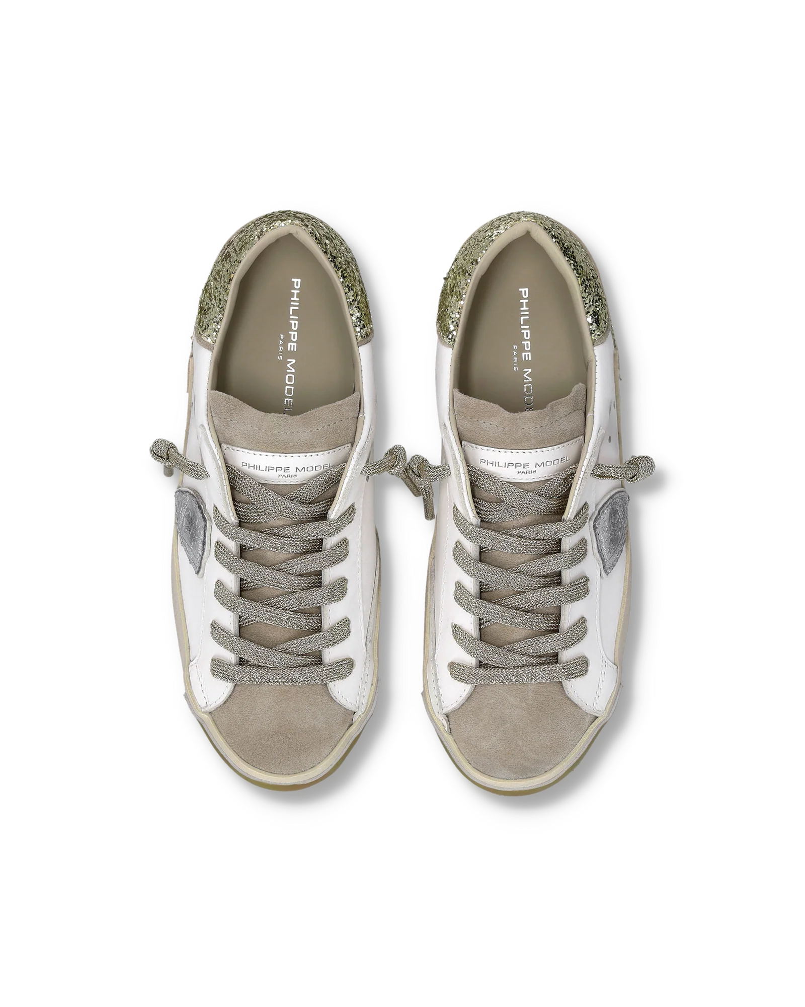 Philippe Model Sneakers Prsx Women with Glitter heel tab, White Gold