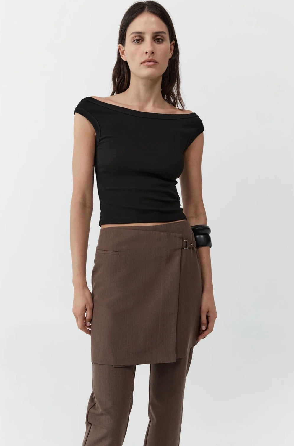 St Agni Organic Cotton Off Shoulder Top Black