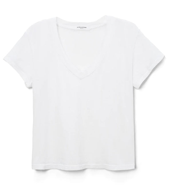 Perfect White Tee Hendrix  Cotton Short Sleeve V Neck  - White