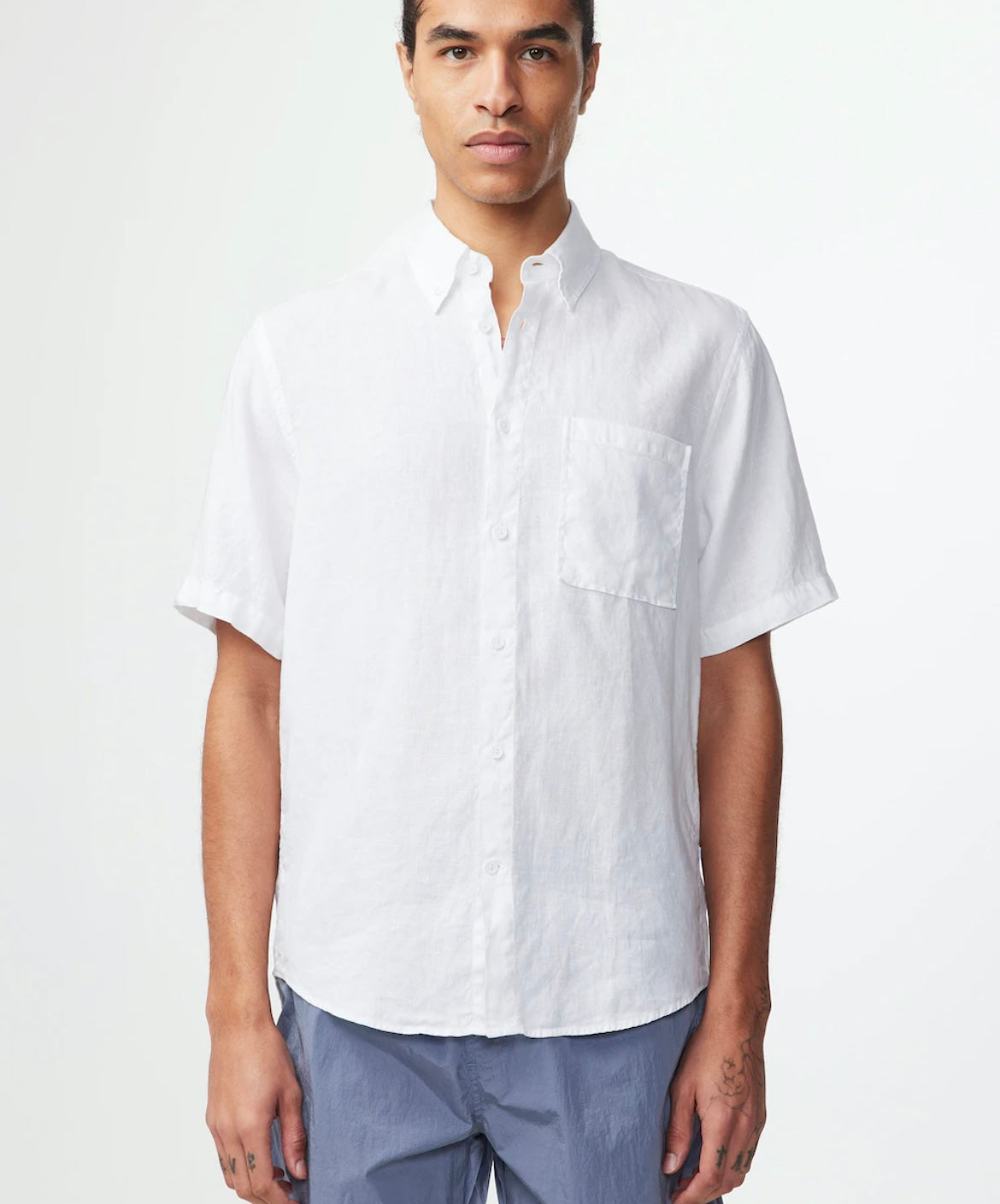NN07 Arne White Short Sleeve Linen Shirt
