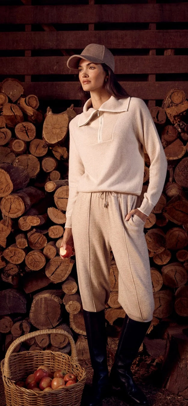 Cable Cashwool Track Pant in Oatmeal