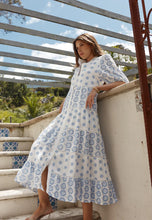 Load image into Gallery viewer, Alessandra Martina Linen Broderie Dress in Bluebell Posy