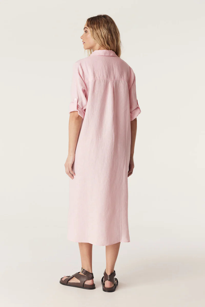 Cable Pure Linen Shirtdress Pink
