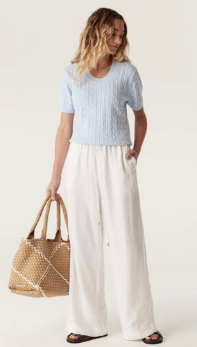 Cable Heritage Cotton Cable Tee in Pale Blue