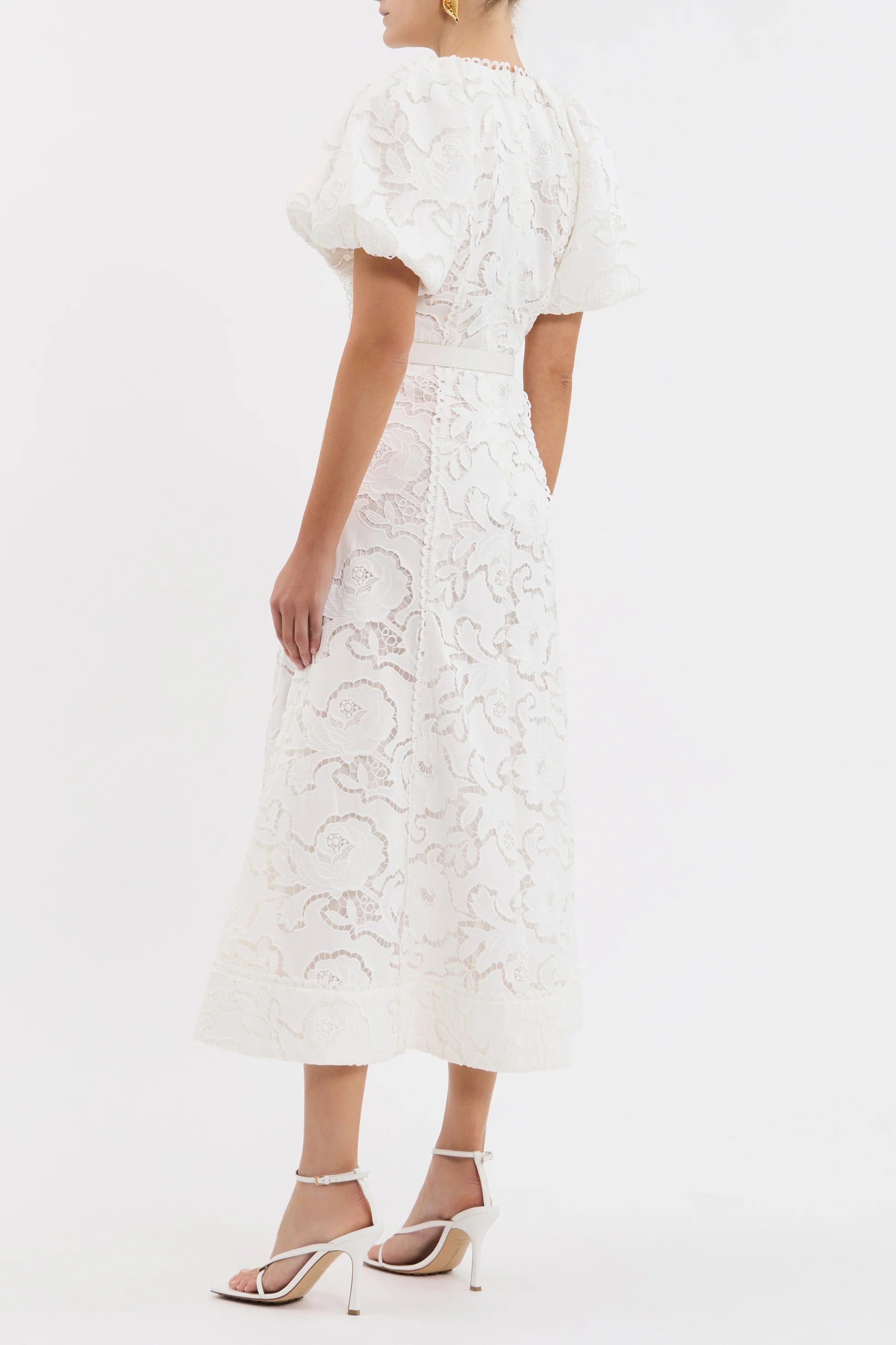Rebecca Vallance Ginger Puff sleeve Midi Dress White