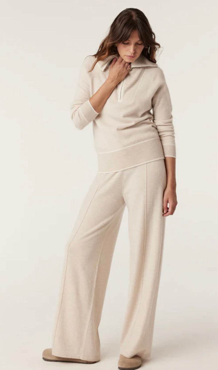 Cable Cashwool Track Pant in Oatmeal