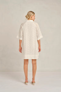 Alessandra Aurienne Linen Dress in White Posy