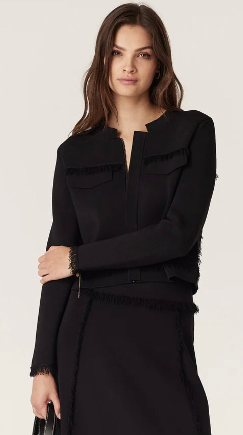 Cable Crepe Fringe Jacket Black