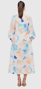 Leo Lin Cecilia Midi Dress Rosebud Print in Cream