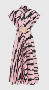 Leo Lin Anita Pocket Shirt Midi Dress Pink Zebra print