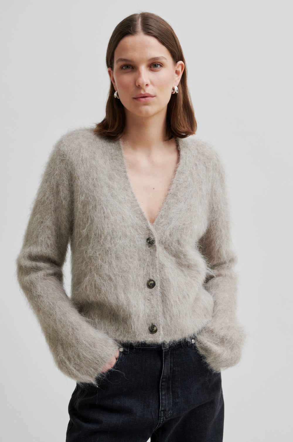 Second Female Karla Fluffy Cardigan Pumice Stone