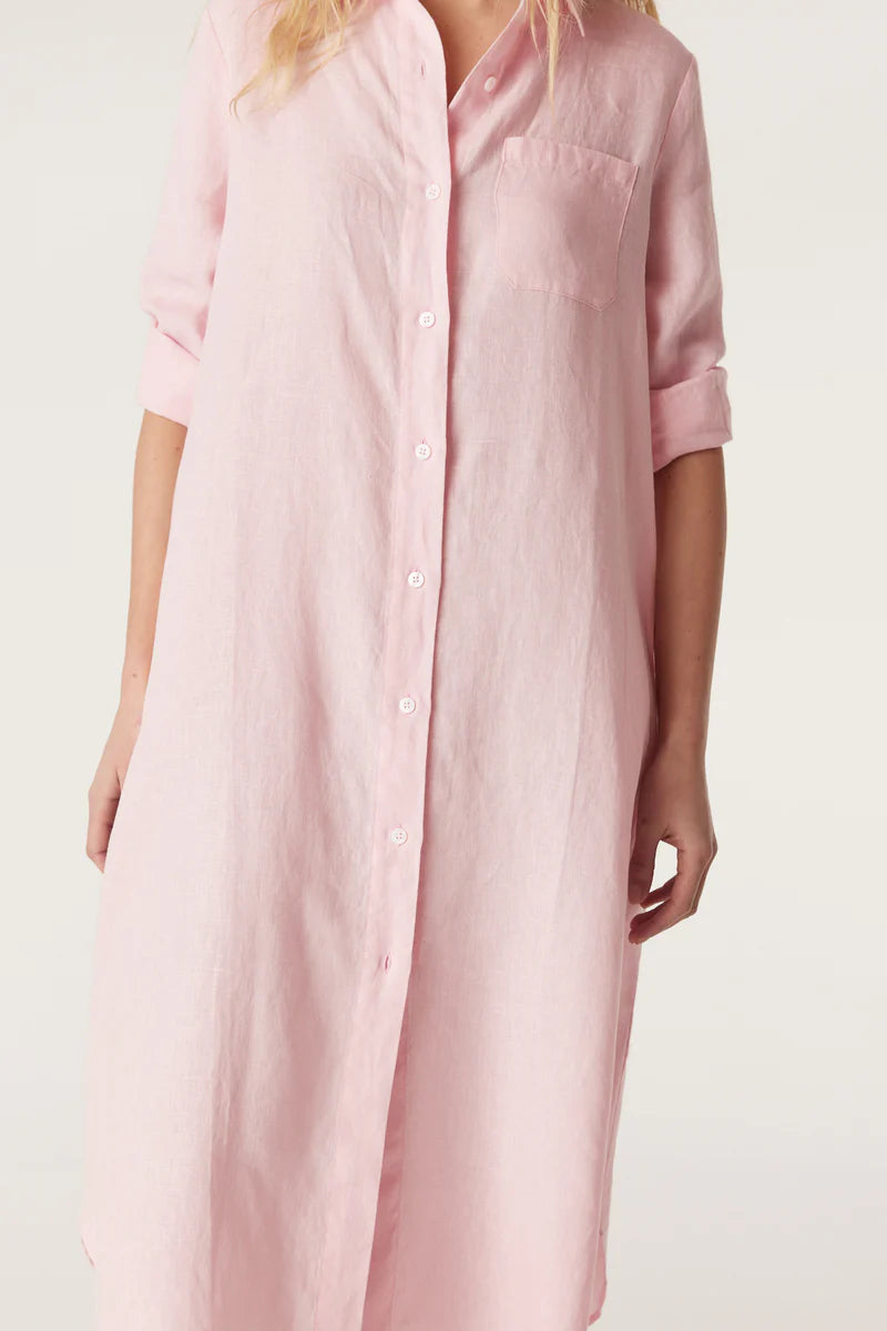 Cable Pure Linen Shirtdress Pink