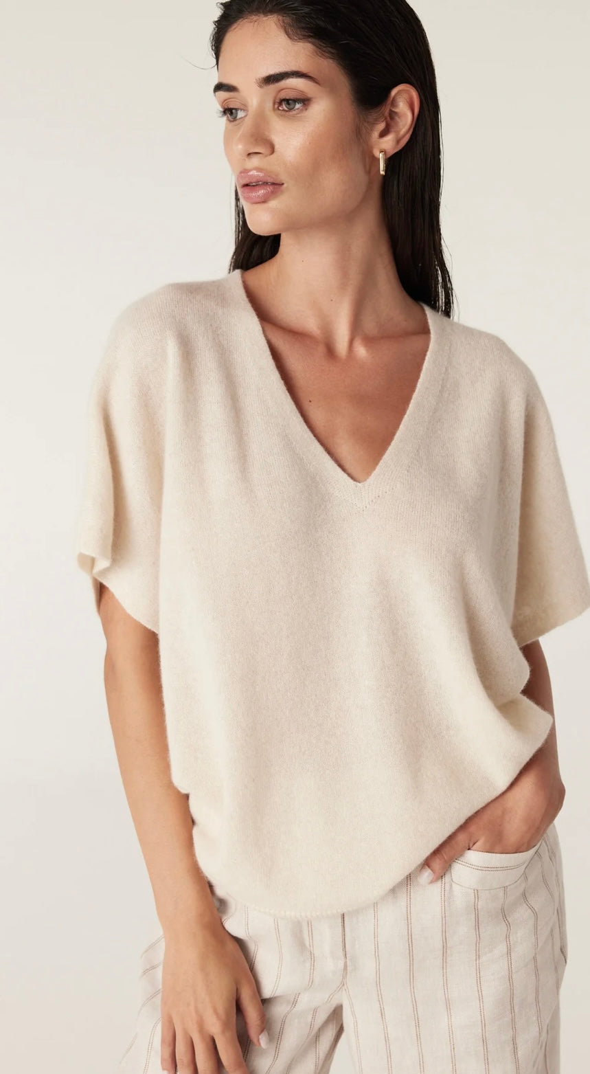 Cable Pure Cashmere Relaxed Top Oatmeal