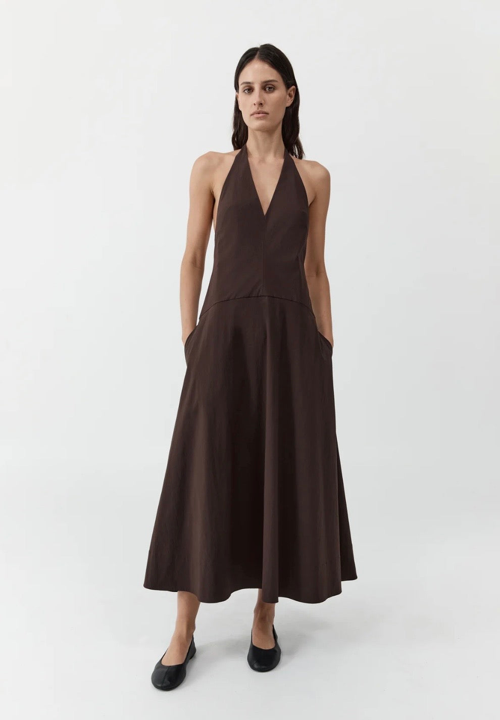 St Agni Halter Plunge Dress Bark