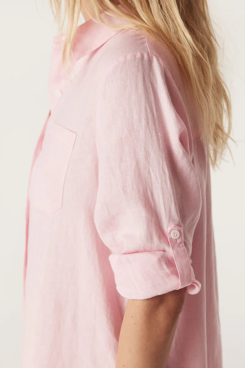 Cable Pure Linen Shirtdress Pink