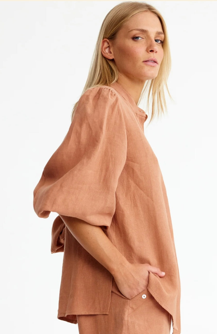 Binny Leather Choc Mousse Shirt