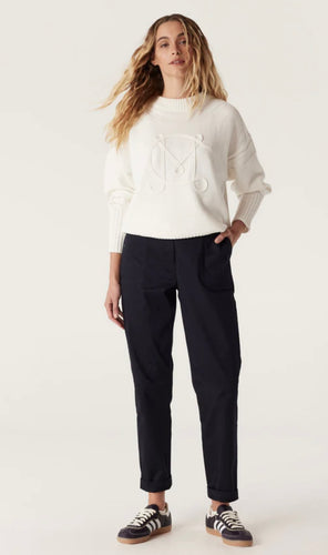 Cable Heritage Cotton Crew Jumper in White