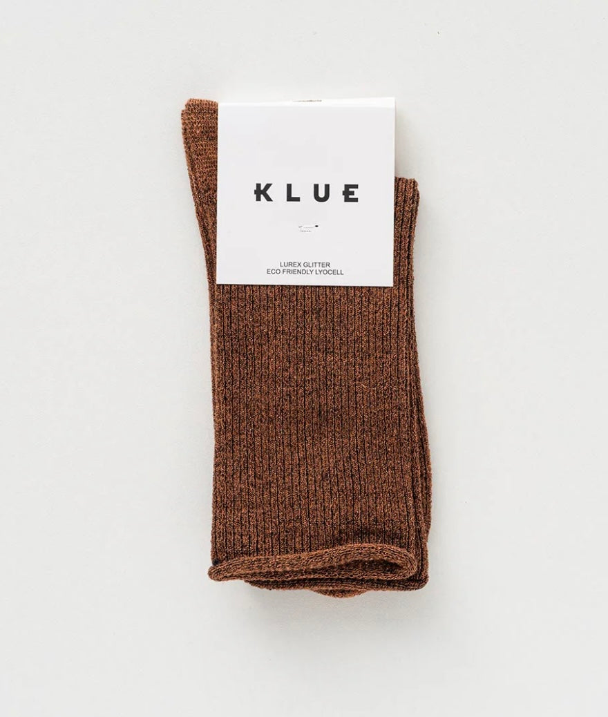 Klue Glitter Lurex socks in Carmel Brown