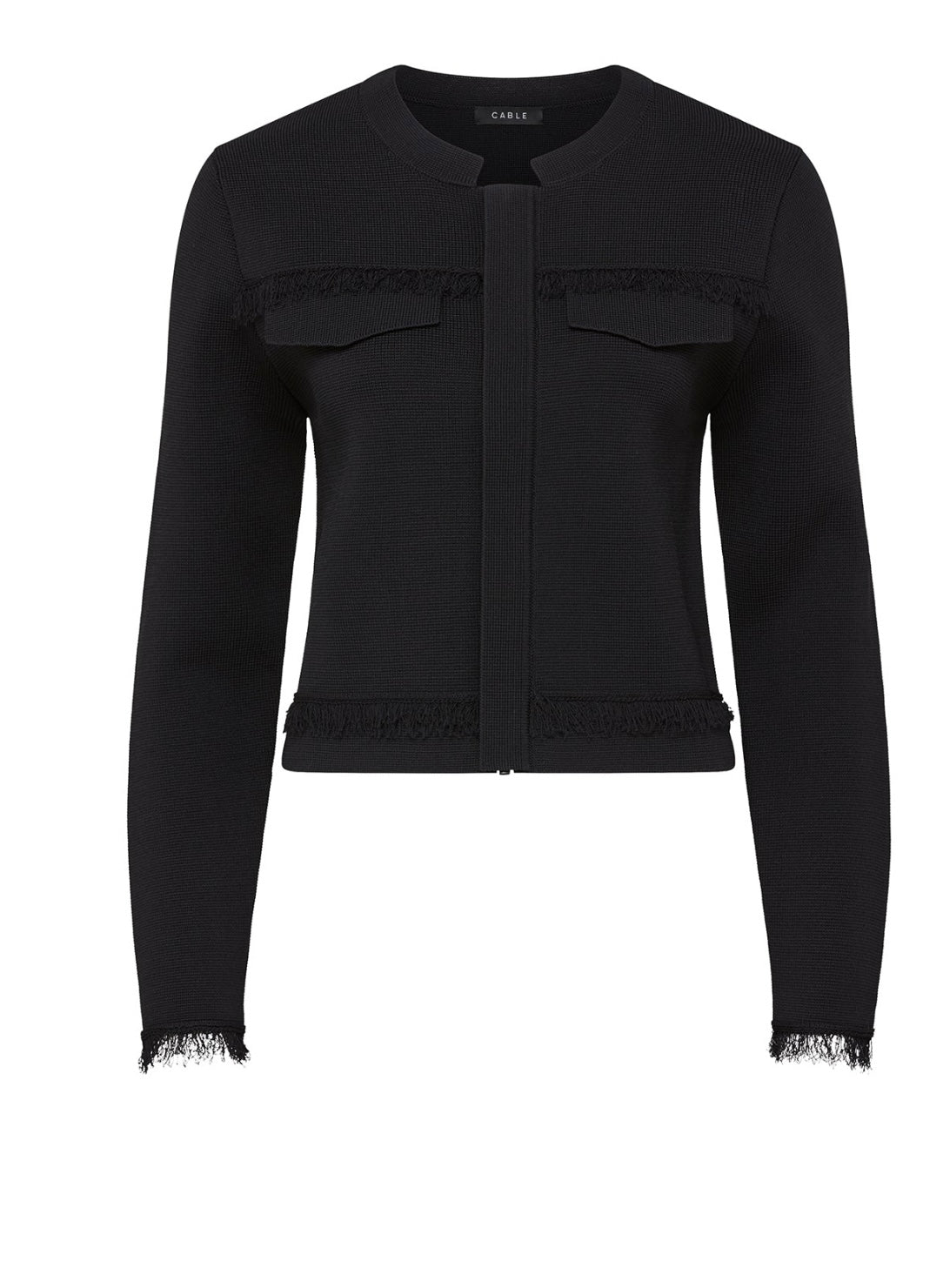 Cable Crepe Fringe Jacket Black