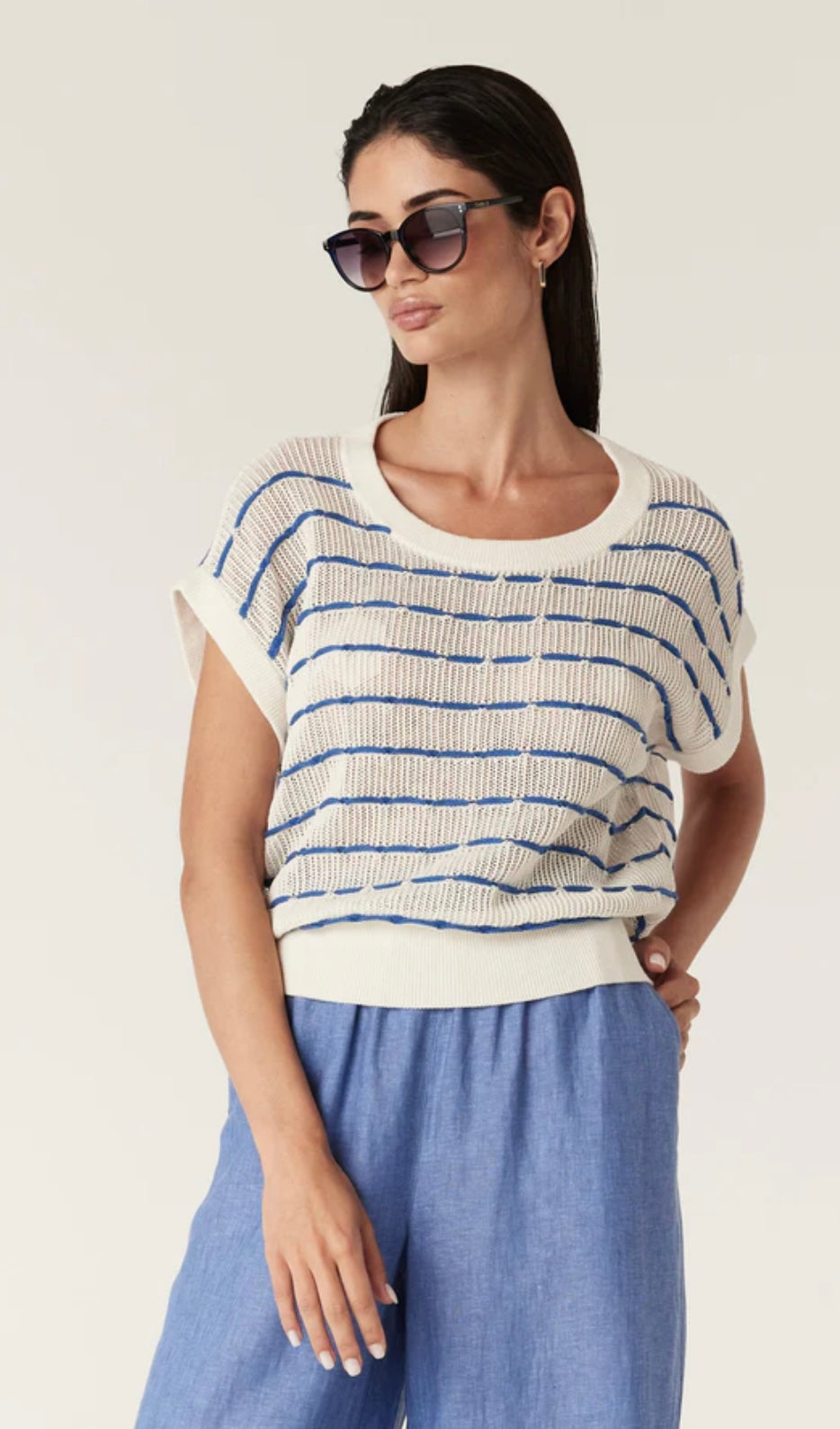 Cable Coast Knit Blue Stripe Top