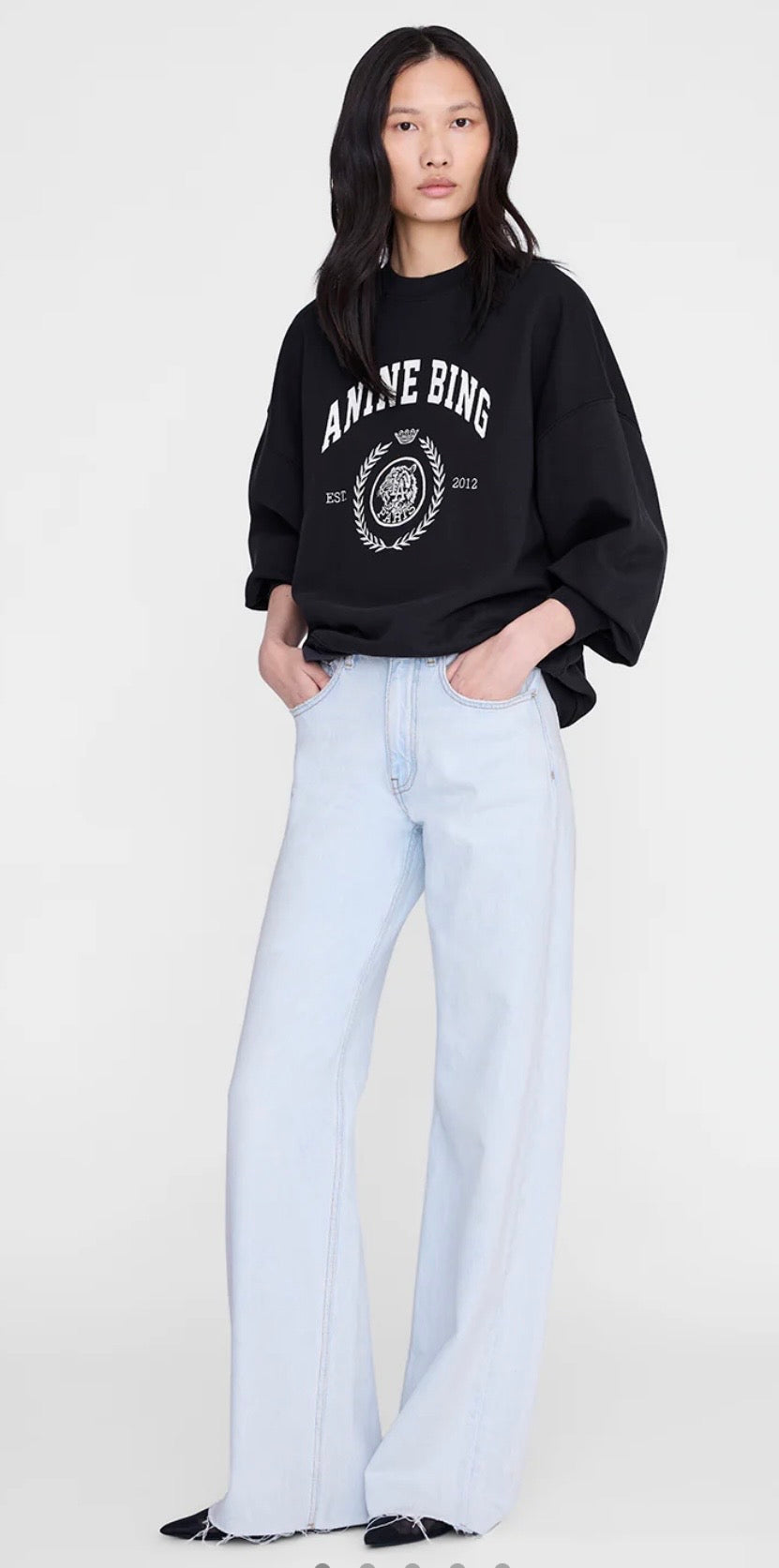 Anine Bing Miles Collegiate Sweatshirt in Vintage Black