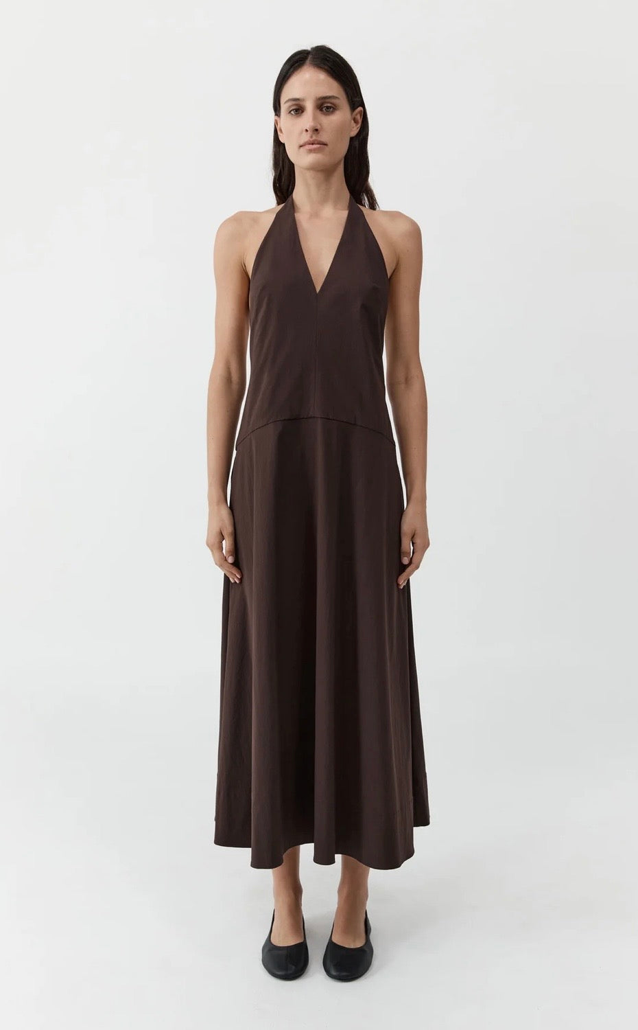 St Agni Halter Plunge Dress Bark
