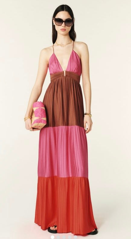Ba&sh  Wasta Long strappy Dress Pink and Chocolate