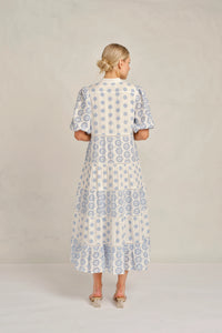 Alessandra Martina Linen Broderie Dress in Bluebell Posy