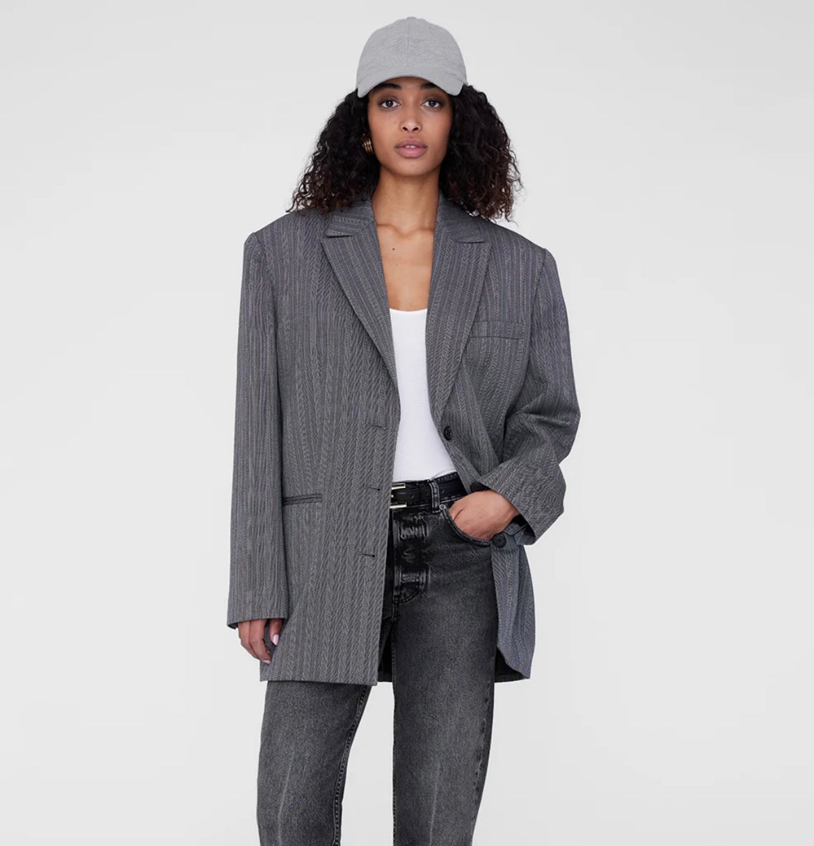 Anine Bing Jeremy Baseball Cap Framed Monogram Heather Grey