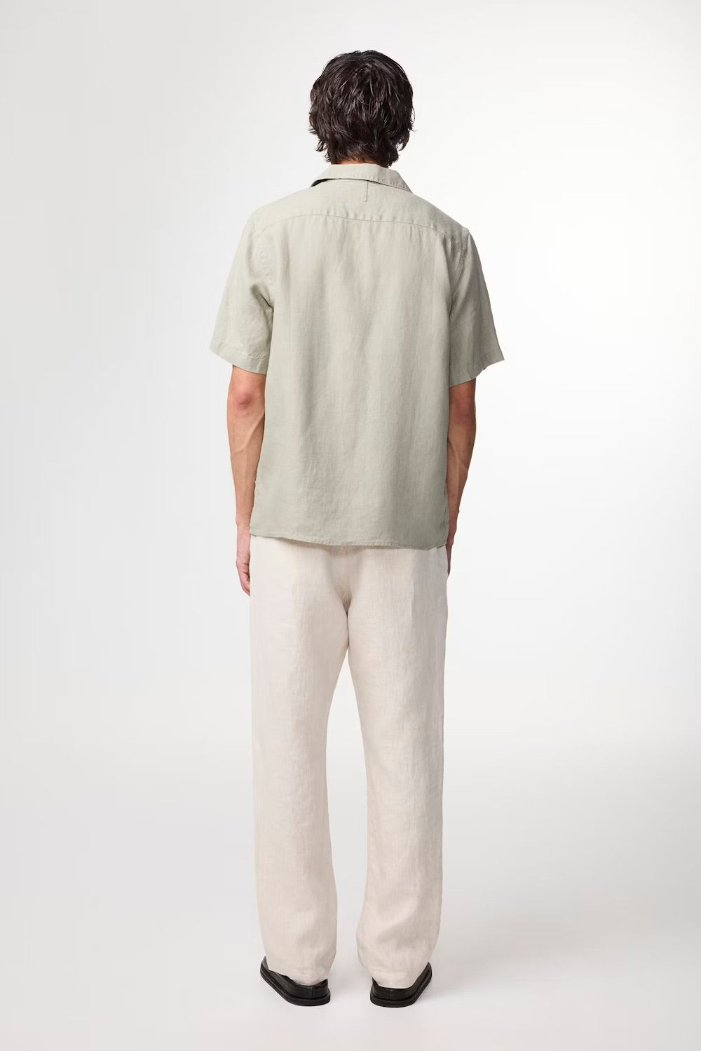 NN07 Julio Open Collar Linen Shirt Sage Green