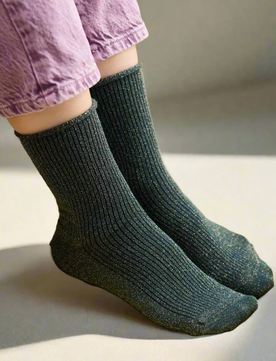 Klue Glitter Lurex socks in Green