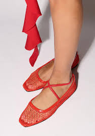 Dof Studios Isabella Ballet Flats Cotton Mesh in Pomelo Red