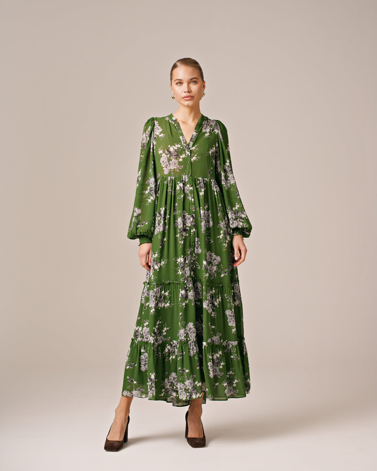 ByTimo Spring Button Down Dress Green Bouquet