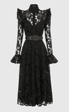 Load image into Gallery viewer, Leo Lin Aliyah Puff Sleeve Midi Dress Ebony