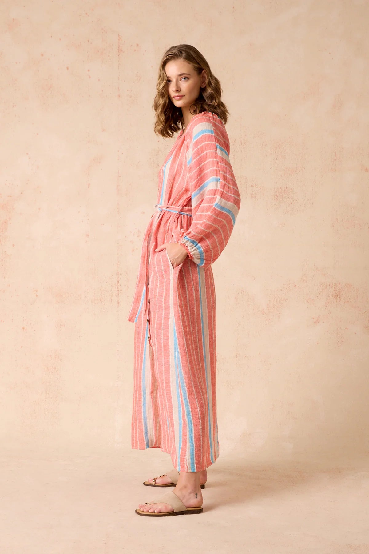 Estilo Emporio El Manto Dress - Duster coat in Poppy Red stripe