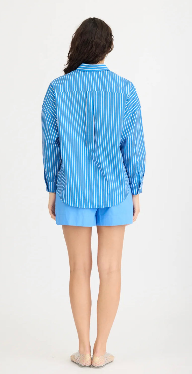 LMND Chiara Long Sleeve Shirt Blue and Navy Stripes
